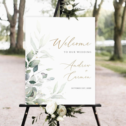 Wedding Welcome Sign, Wedding Welcome Sign Personalized, Greenery Wedding Sign