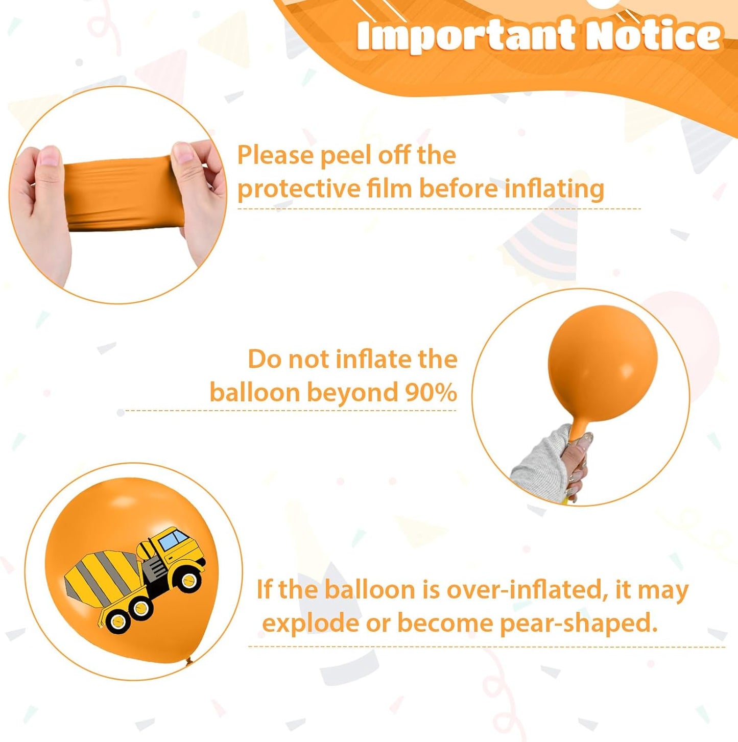 Construction Balloons, 12 Inch Black Yellow Orange Confetti Truck Construction Party Latex Balloons for Boy Excavator Party Baby Shower Truck Themed Birthday Decorations