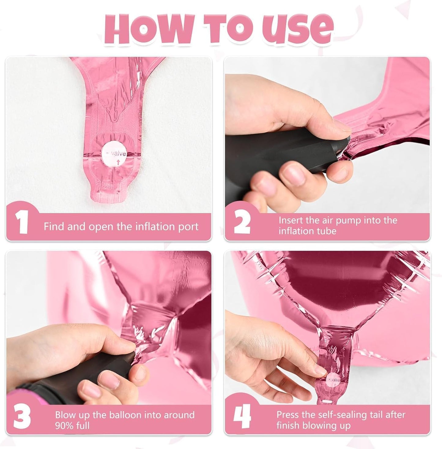 Pink White Giant 4D Foil Balloons, 6 Pcs Large Metallic Pink and White Round Balloons, 22 Inch Big Round Foil Balloon for Wedding Prom Birthday Party Baby Shower Decorations