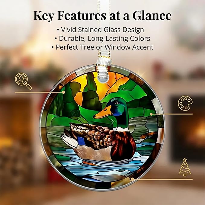Christmas Ornaments 2025, Stained Glass Christmas Tree Decorations, Exchange for Women, Men, Collectible Dated Year Ornaments for Tree（Duck）