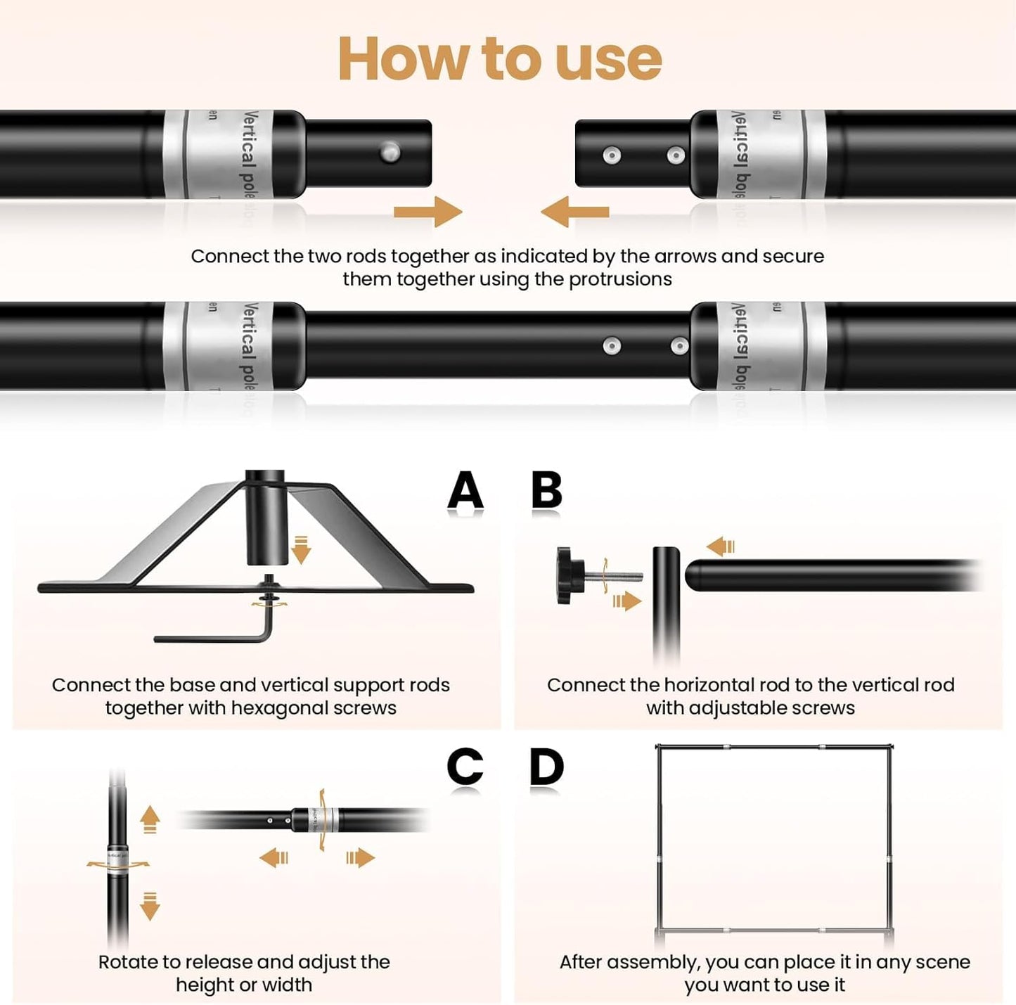 Jiang&Rong 10x10ft Heavy Duty Backdrop Stand Kit - Adjustable Step and Repeat Photo Banner Stand for Photography, Trade Shows, Photo Booths, Events(Black)