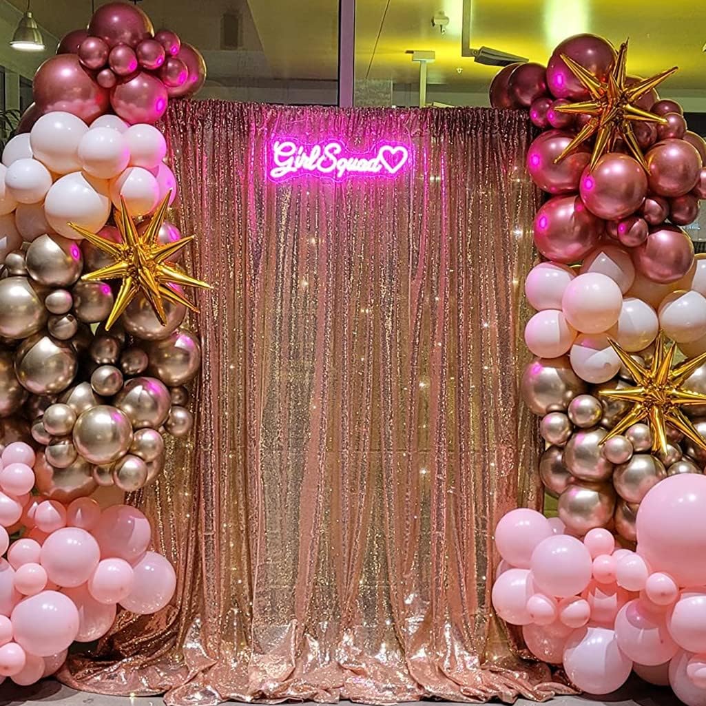 Poise3EHome 8FT x 8FT Rose Gold Sequin Backdrop Curtain Photography for Party Decoration, Rose Gold