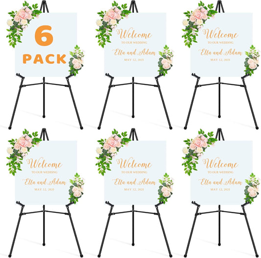 6Pcs Black Easel Stand for Sign - 63" Adjustable Metal Easels for Display Wedding Sign Stand Poster Stand, Lightweight Welcome Sign Easel, Folding Portable Easel Stand with Carrying Bag