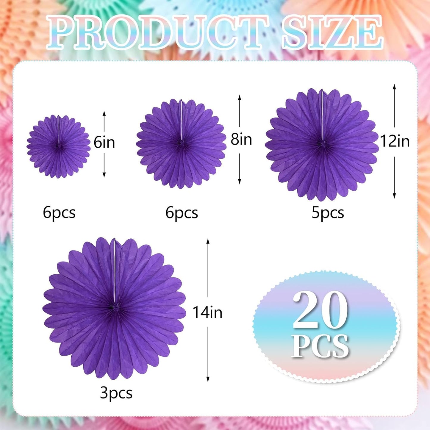 20 Pcs Purple Hanging Paper Fan, Round Paper Fans Decorations Set for Weddings, Birthdays, Engagement, Bridal Shower, Baby Shower Event, Graduation, Party Supplies Decor