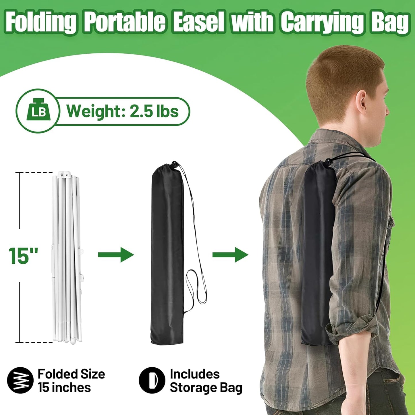 White Easel Stand for Sign & Poster - 63" Adjustable Display Easel for Wedding Sign Stand, Welcome Sign, Canvas, Painting - Lightweight Folding Art Easel with Carry Bag, Holds 5 lbs