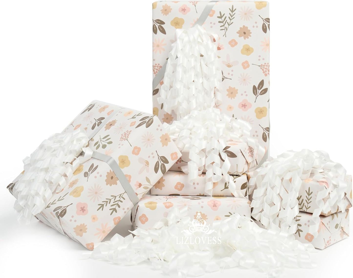 6 Inch White Curly Bows for Gift Wrapping Set of 6, Self Adhesive Bows White Gift Bows for Presents, Satin Ribbon Bows for Birthday, Wedding, Christmas, Bridal Shower, Gift Wrap Accessory