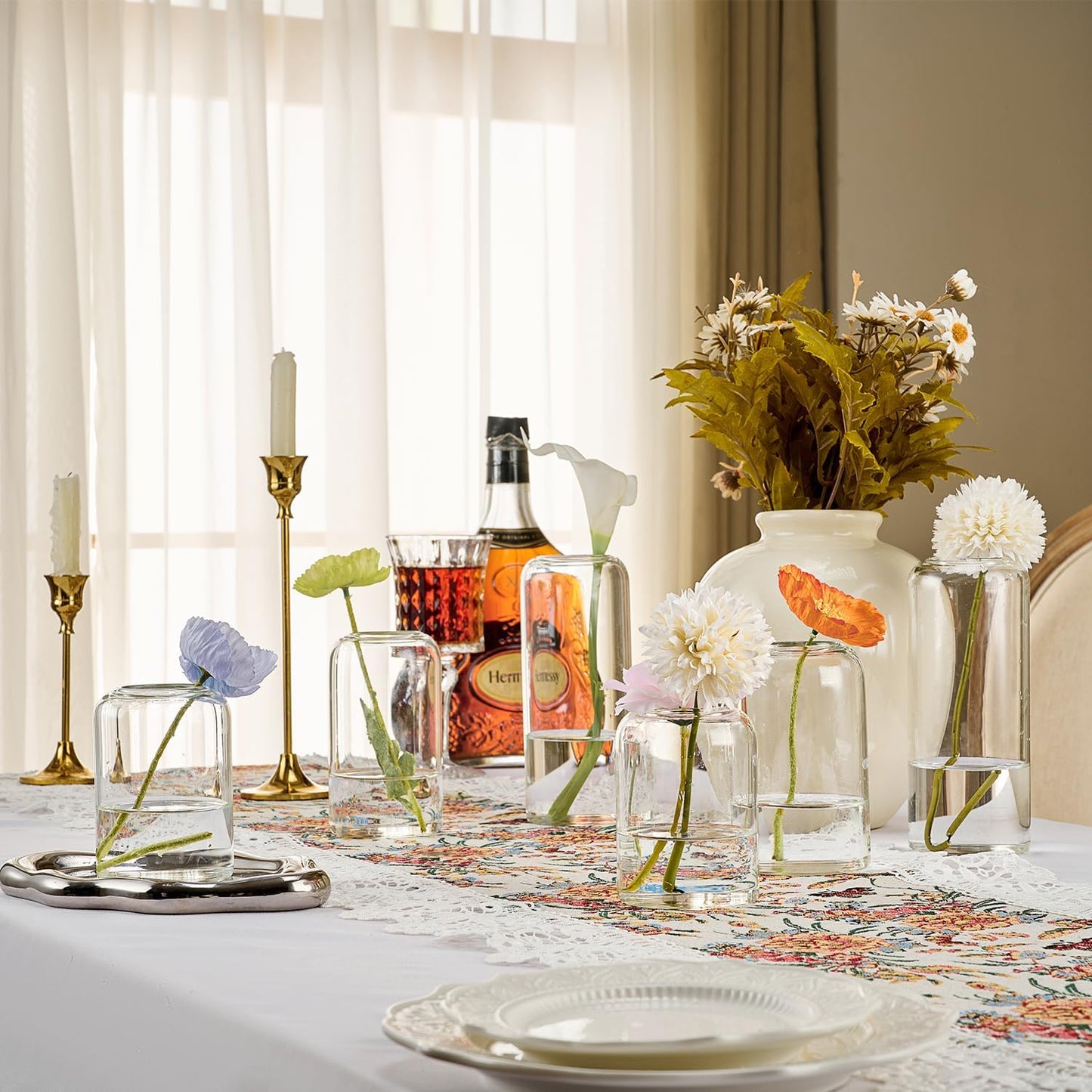 Glass Bud Vases Set of 12 Clear Flower Vase for Centerpieces Shelf, 3.9'' 4.9'' 6.7'' Modern Small Vases for Living Room Bedroom Office Home, Decor for Wedding House Warming Party