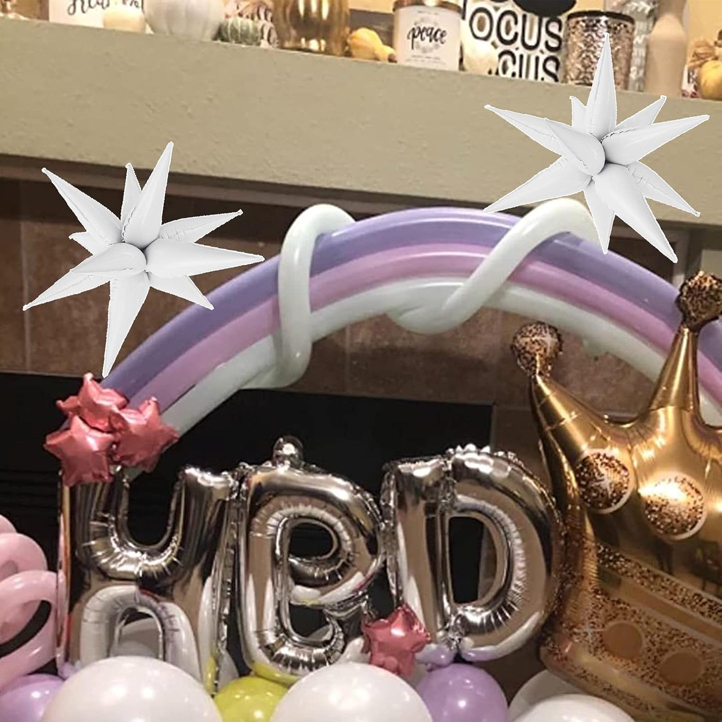 Tellpet Star Balloons Starburst Spike Shaped Balloon, 2pcs Large, White