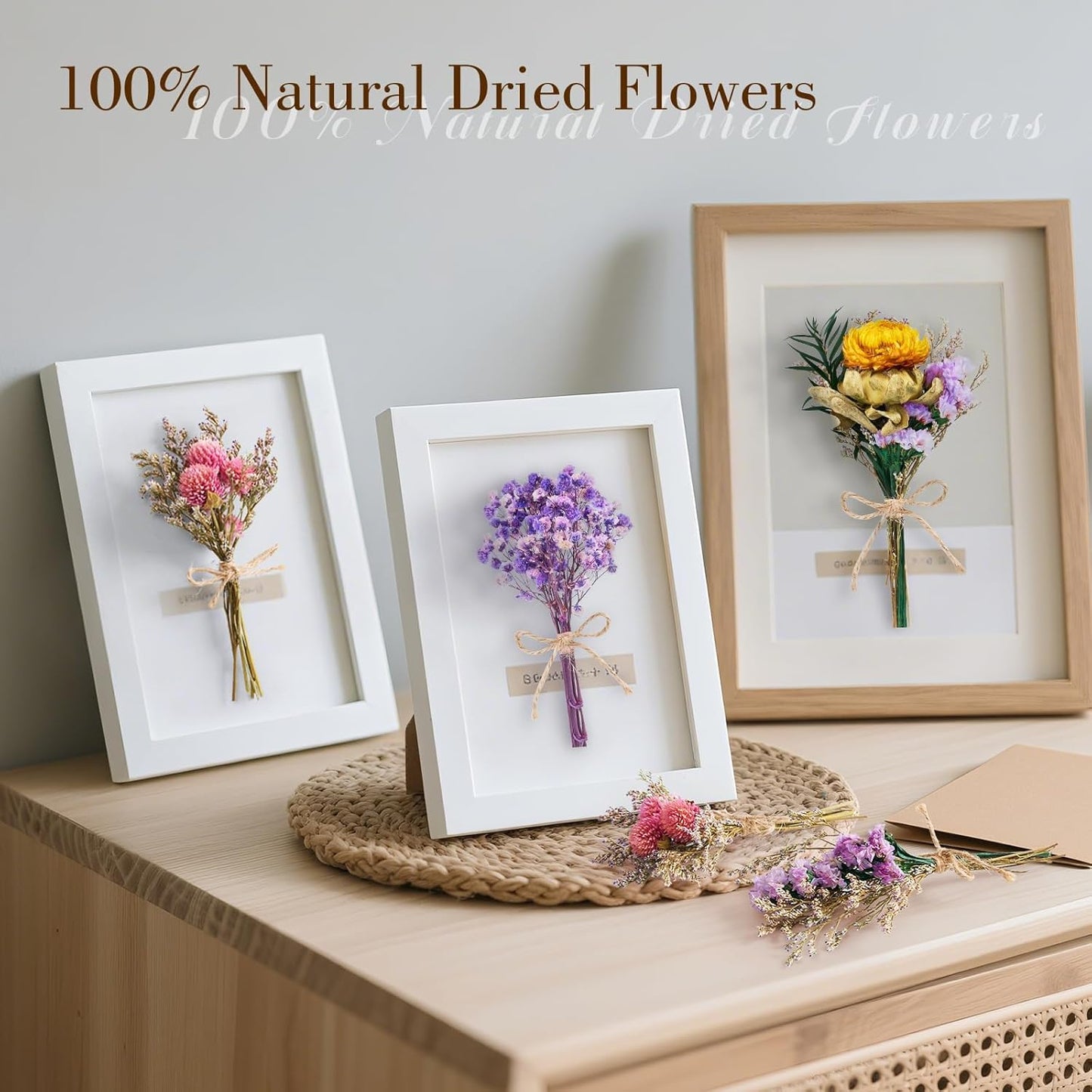 12/24 PCS Charming Dried Flowers Bouquet for Vase Various Dried Wildflowers with Stems Mini Handmade Wildflowers Natural Real Flowers Bulk Flowers Craft (Various Series, 12 PCS)