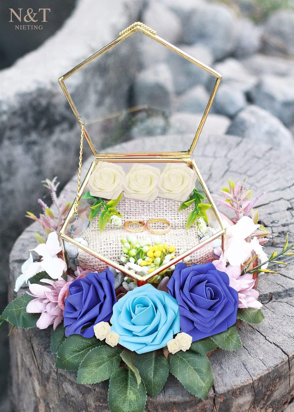 N&T NIETING Blue Roses Artificial Flowers, 25pcs Fake Flowers Rose Perfect for DIY Wedding Bridesmaid Bridal Bouquets Centerpieces Home Flower Arrangement Decoration, Series Blue