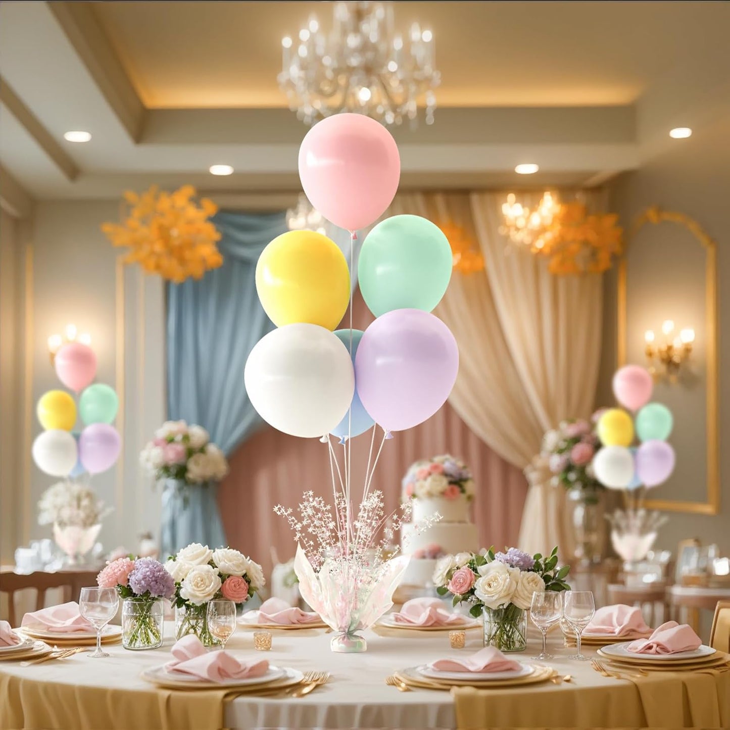 2 Set Pastel Rainbow Balloon Table Centerpieces for Birthday Parties, Balloon Stand Kit with Rainbow Balloons for Table Decoration