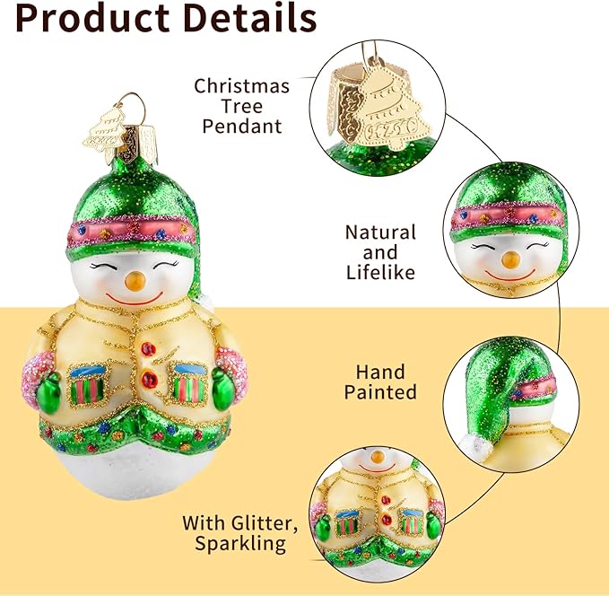 Snowman Christmas Ornaments,Glass Blown Ornaments for Christmas Tree,Yellow Snowman Collection Figurine Hanging Ornaments,Christmas Decorations for Xmas Tree Holiday Party Daily Gifts