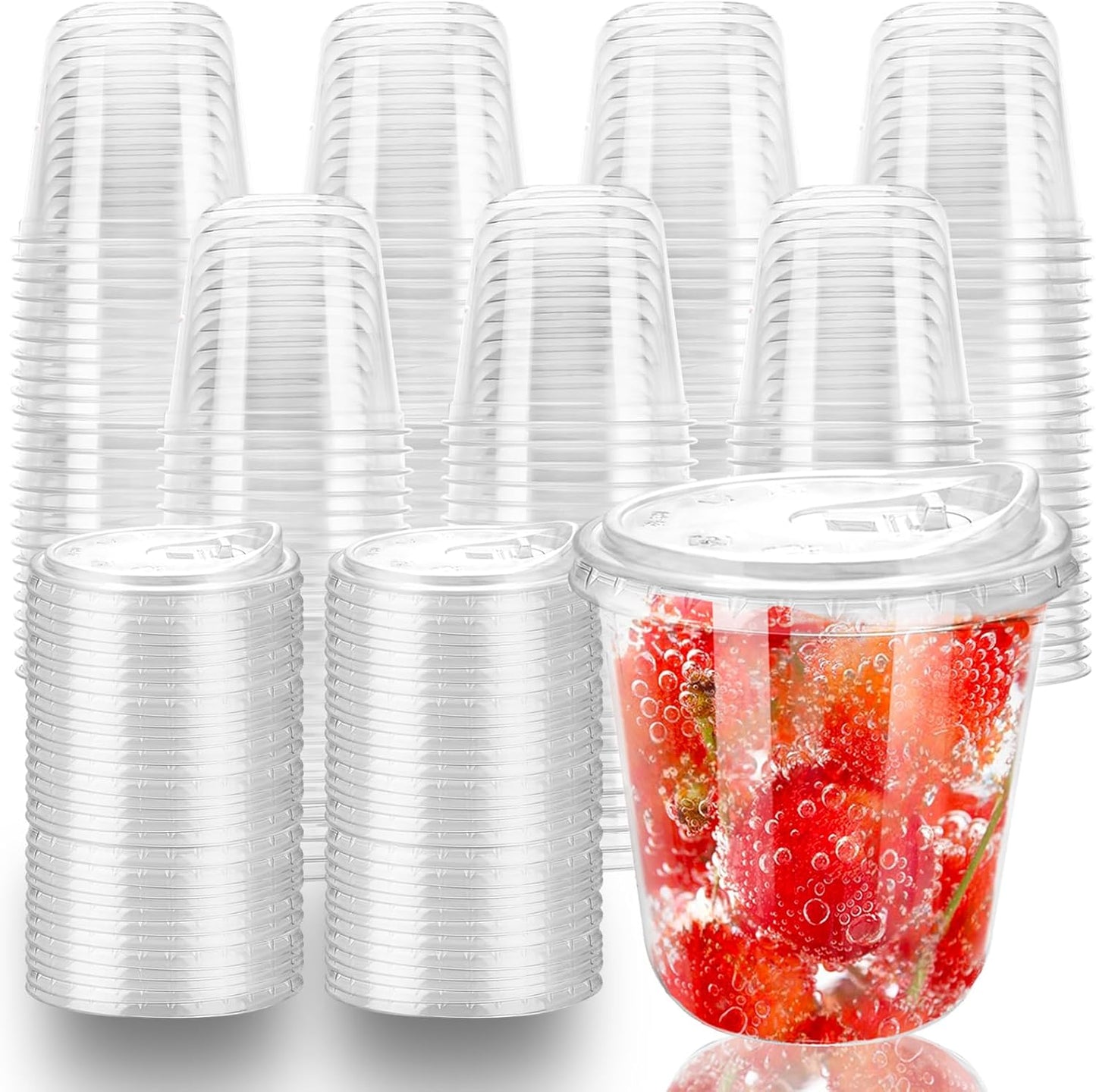 12oz Disposable Stemless Glasses With Strawless Sip Lids,PET Disposable Drinking Cups,Clear Plastic Wine Glasses for Parties Birthday,Wedding,Meeting,Christmas Party Supplies. (100, Transparent)