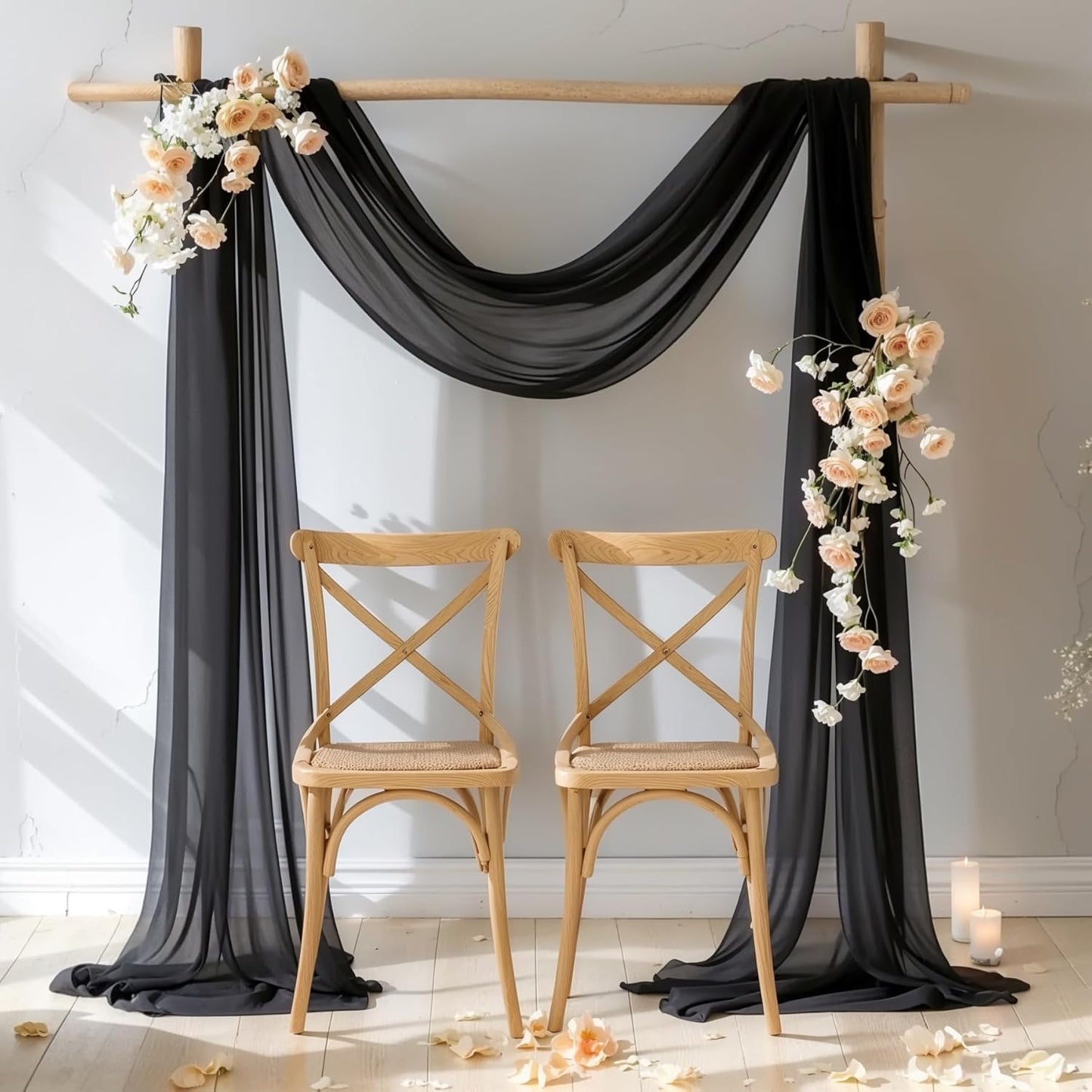 Black Wedding Arch Draping Fabric 2 Panels 19 FT Arch Drapes Sheer Backdrop Curtains Panels for Wedding Ceremony Party Ceiling Decoration