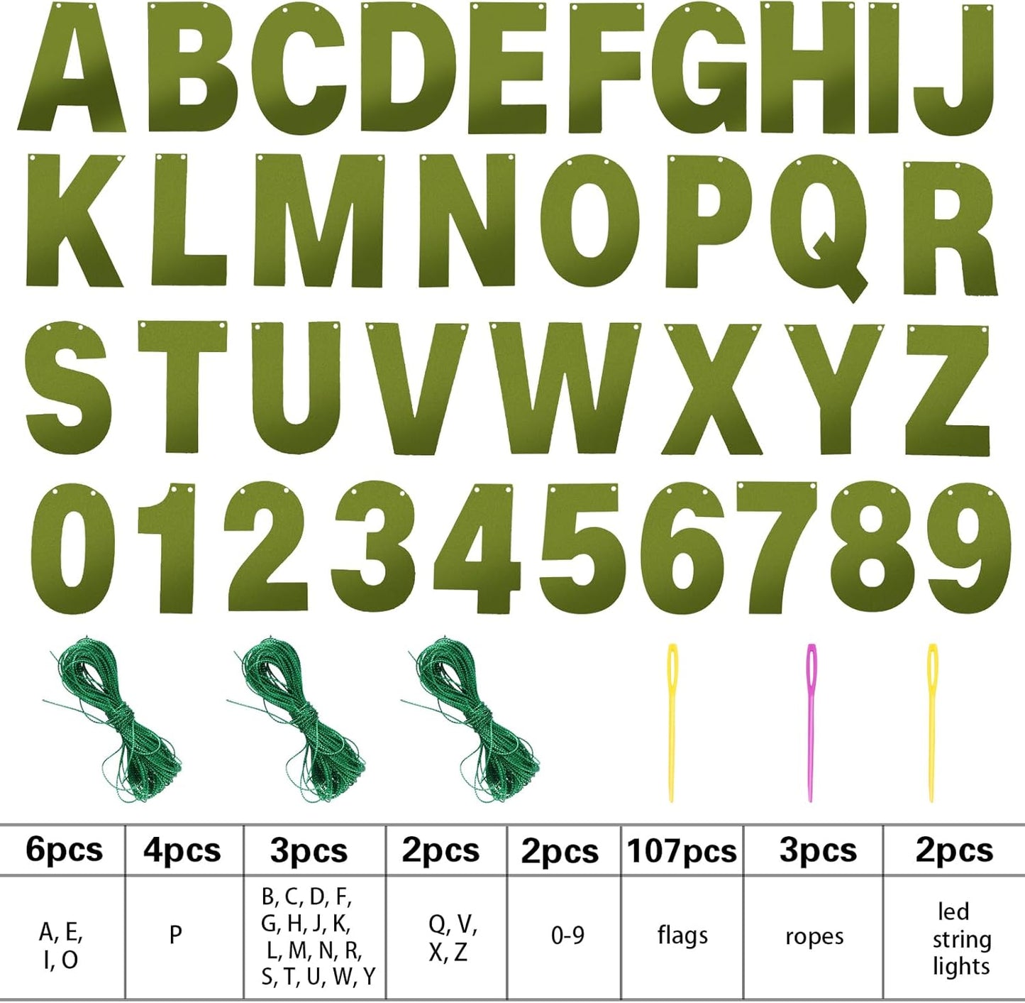 TaoBary 112 Pcs DIY Letter Custom Banner Glitter Customizable Banner Kit Including 107 Letters and Numbers 3 Rope for Valentine Birthday Party(Bright Green)