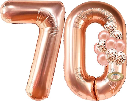 KatchOn, Large Rose Gold Number 70 Balloon - 40 Inch | Foil Number Balloon With Confetti For 70th Birthday Decorations | Balloon 70 Balloon For Anniversary Decorations | Rose Gold Party Decoration