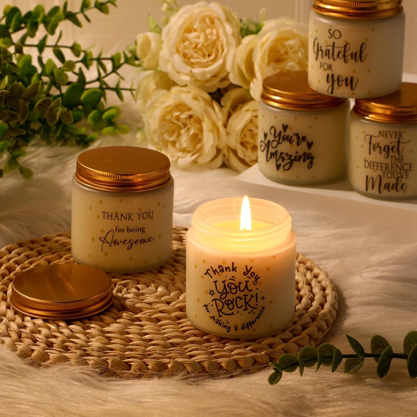 Roowest 10 Jars Thank You Gift Candles 3.5 oz Employee Appreciation Gifts Bulk Soy Wax Jar Inspirational Candle Thank You Gifts for Coworkers Employee Women Secretaries Teacher(Elegant)