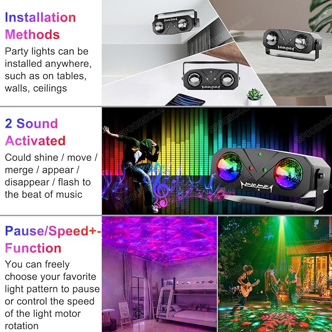 Party Disco Ball, Dj Disco Light Strobe Dance Sound Activated with Remote Control Stage Rave Karaoke Light Ocean Star Projector for Club Parties KTV Christmas Halloween Décor Birthday Glow Party