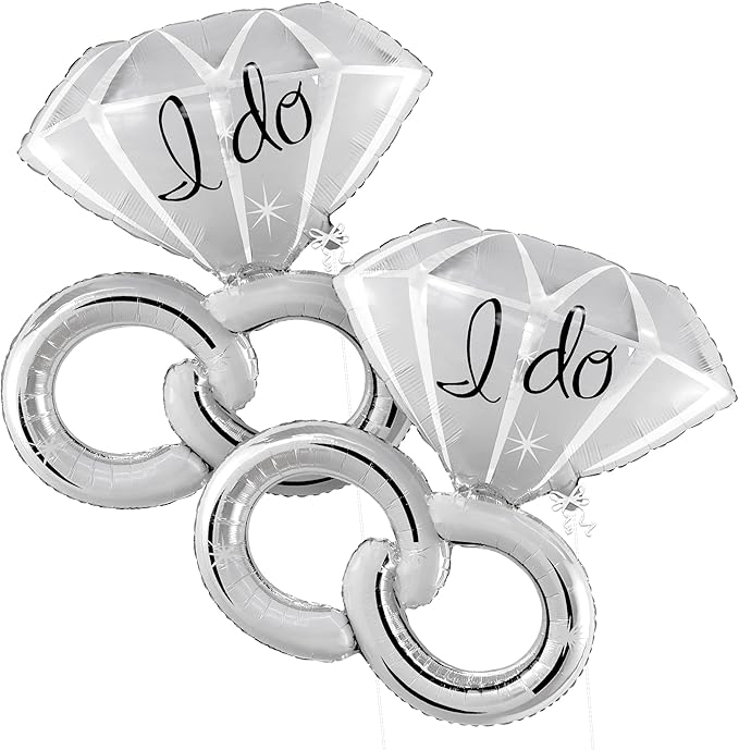KatchOn Giant Silver Diamond Ring I Do Balloons - 40 Inch, Pack of 2 | Engagement Ring Balloon for Silver Engagement Party Decorations