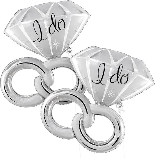 KatchOn Giant Silver Diamond Ring I Do Balloons - 40 Inch, Pack of 2 | Engagement Ring Balloon for Silver Engagement Party Decorations