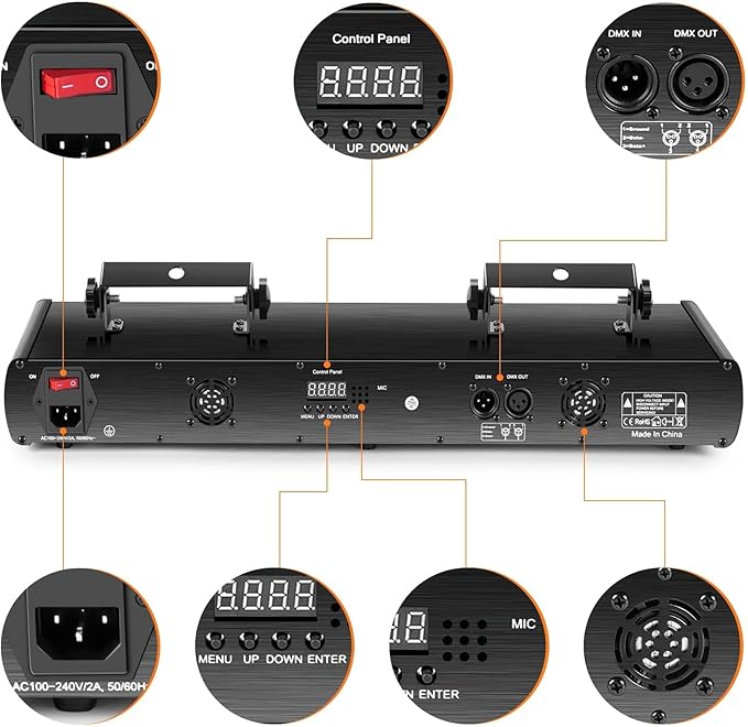 U`King DJ Laser Light, 5 Beam Effect Sound Activated DJ Party Lights RGBYC LED Laser Light Show with DMX Control for Disco Dancing Birthday Bar Stage Lighting