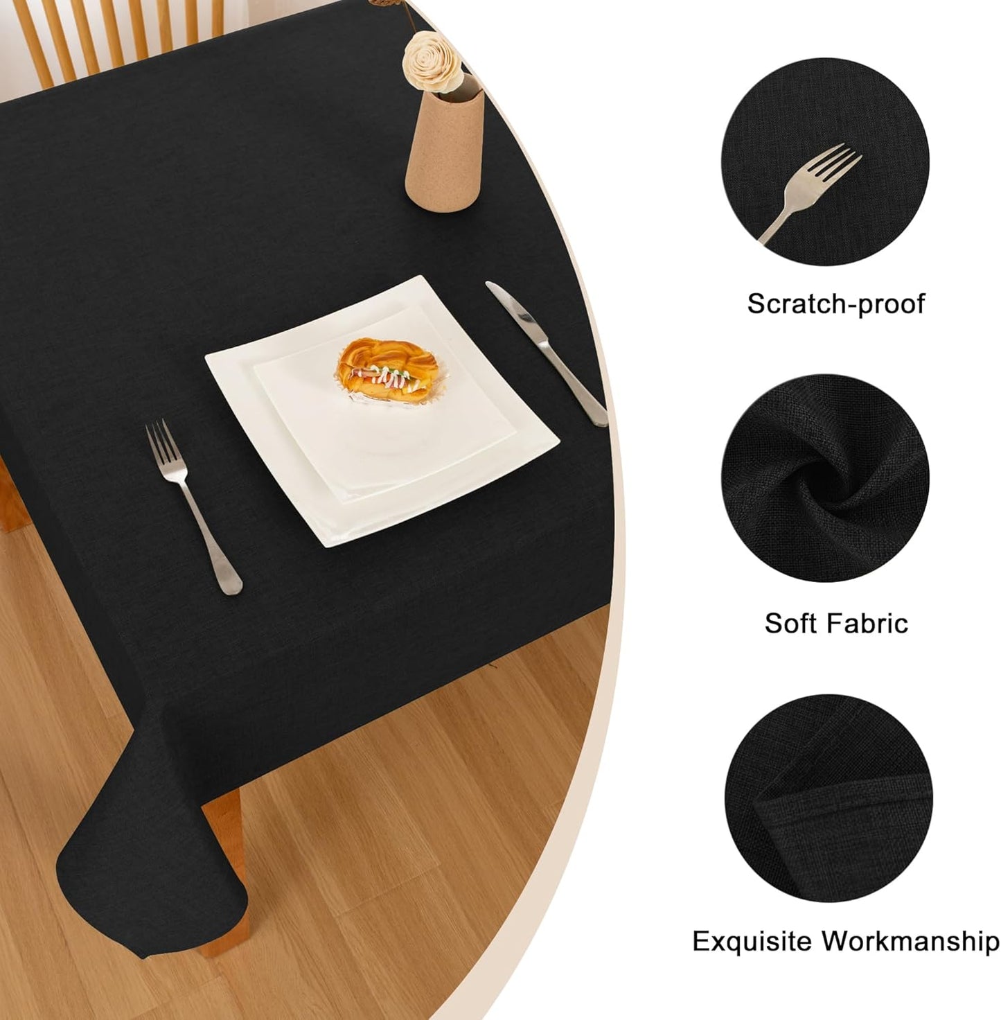 Hiasan Faux Linen Square Tablecloth - Wrinkle and Stain Resistant Washable Table Cloth for Kitchen Dining Room Holiday Table Cover for Party Dinner, Black, 54 x 54 Inch