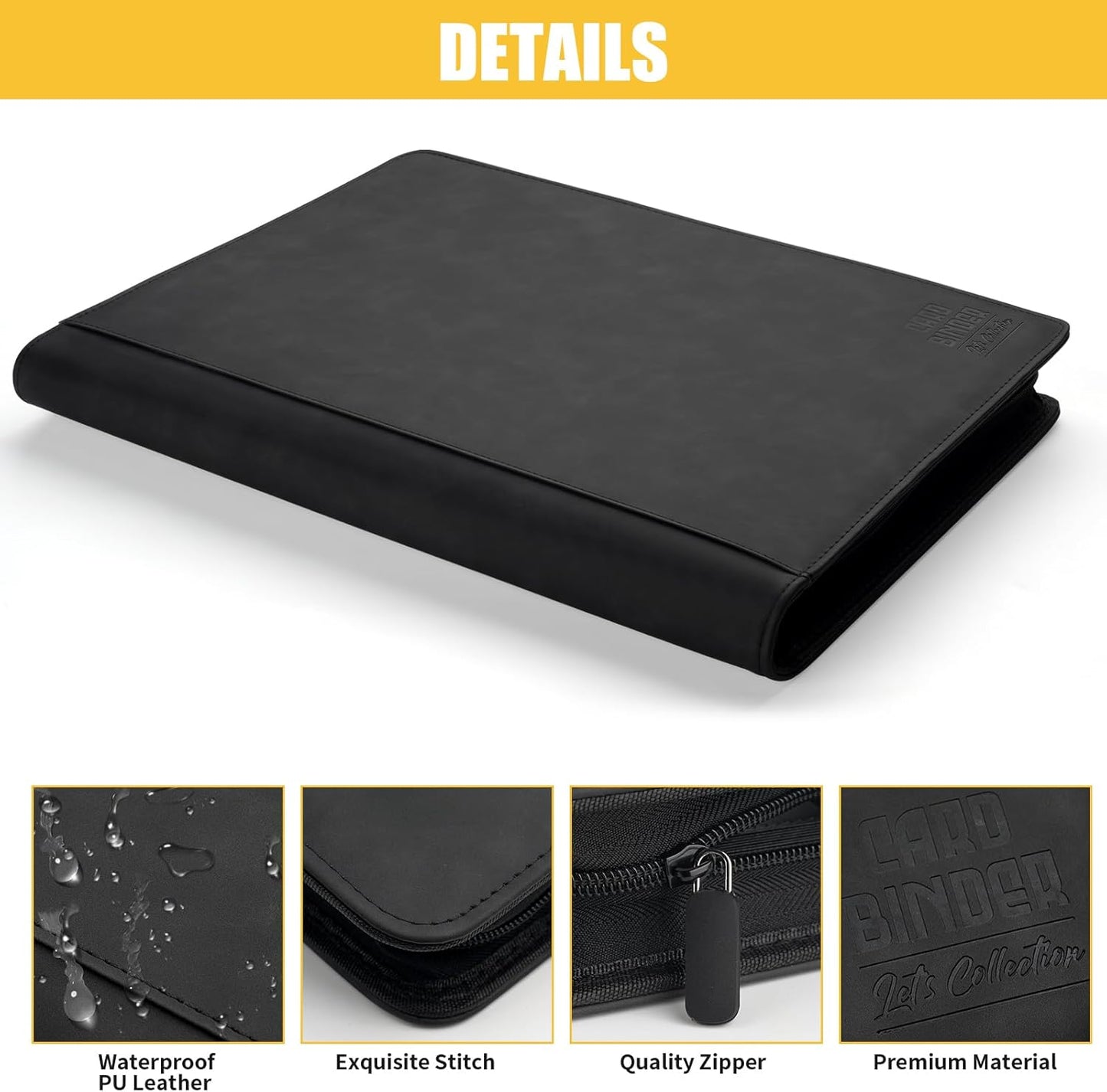 Premium Ringless Trading Card Binder - 1024 Capacity, 16 Side-Loading Pockets per Page, Archival Quality Protection & Anti-Slip Spine for TCG, MTG, Sports Cards (Black1)