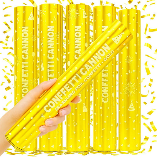 5 Pack Confetti Poppers gold– 12 Inch Confetti Blaster for Birthday, Graduation, and New Year’s Eve Celebrations – Best Party Poppers for Unforgettable Parties!