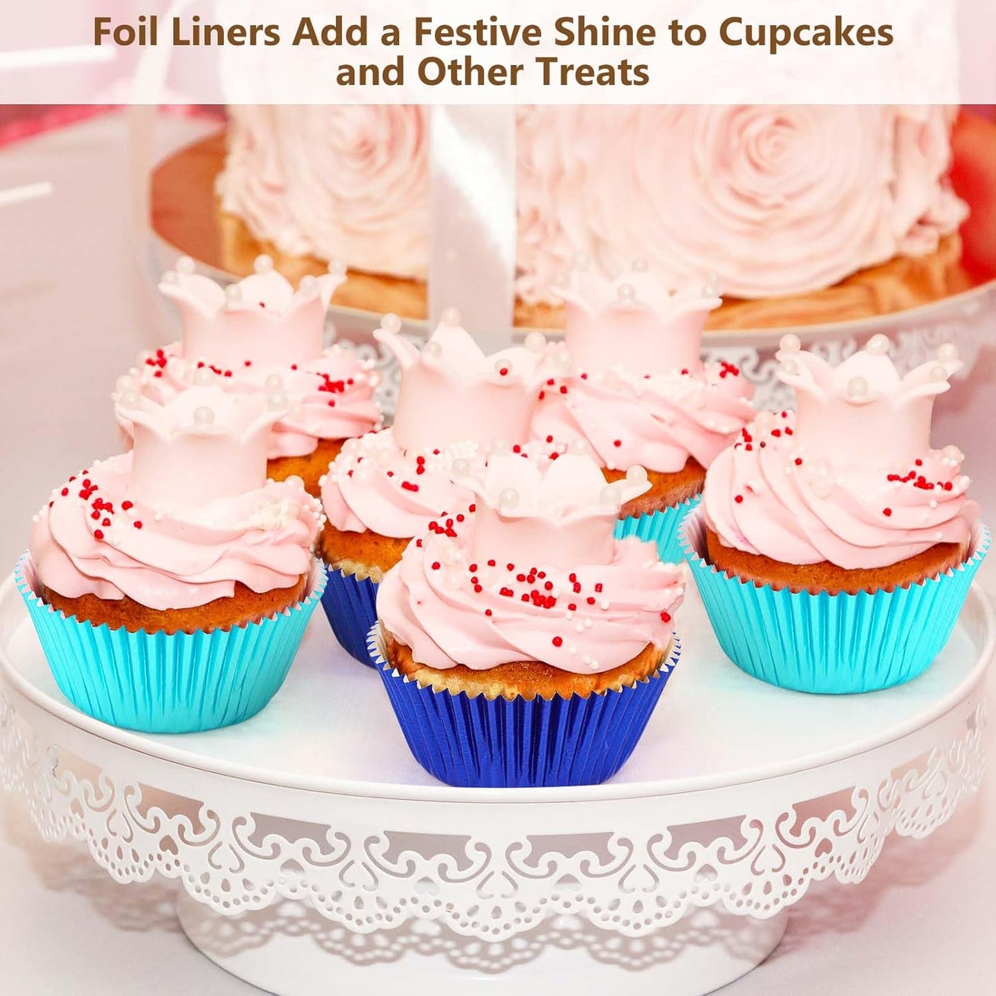 Gifbera Foil Cupcake Liners Metallic Paper Muffin Standard Baking Cups 200-Count (Aqua)