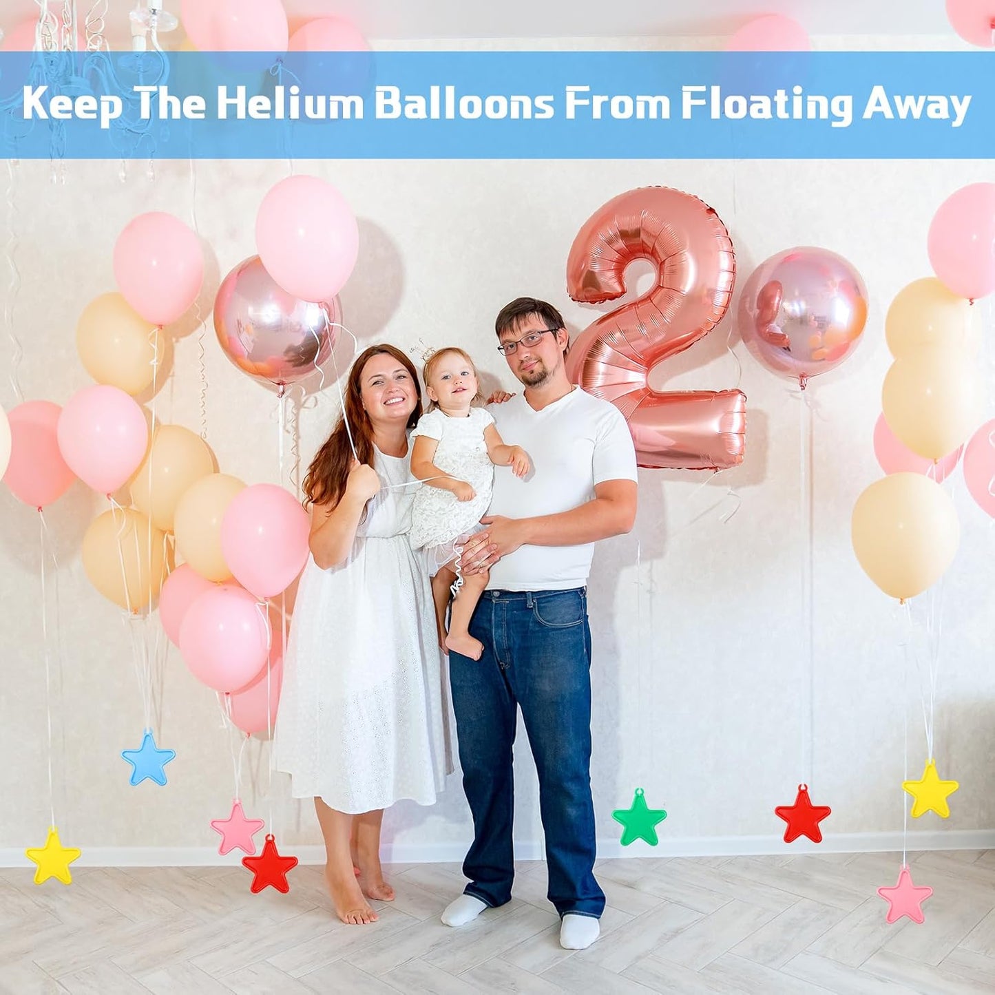 Lenwen 80 Pcs Balloon Weights Plastic Colorful Weights for Balloons for Birthday Party Decoration Wedding Holiday Celebration(Star Shaped,Rainbow)