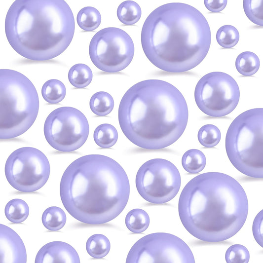 260Pcs Lightpurple Glossy Beads for Centerpiece Decor, Artifical Pearls Vase Filler, Makeup Brush Beads, No Hole Round Pearl Beads for Wedding Birthday Christmas Party Home Decor(18mm 14mm 6mm)