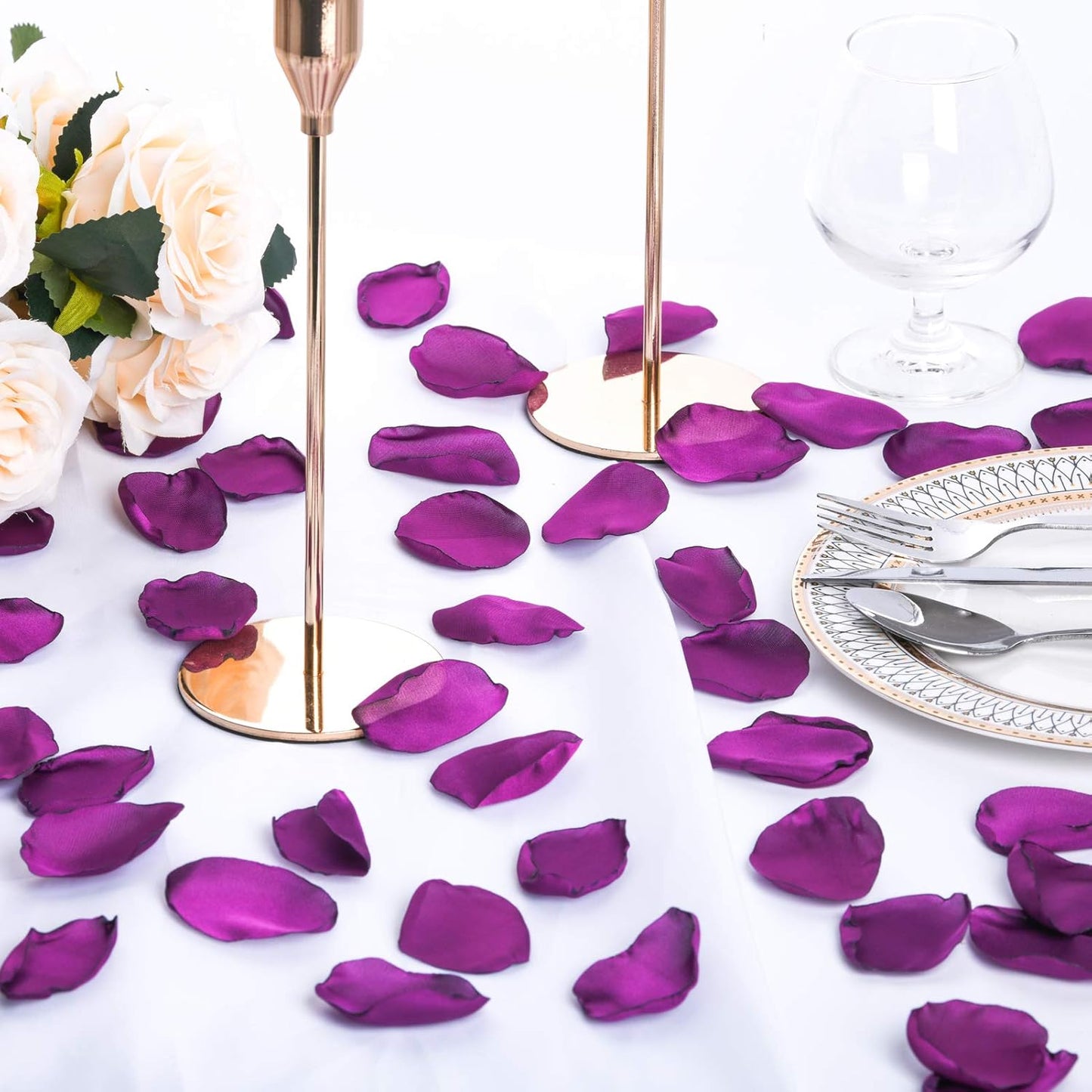 Purple Silk Rose Petals 300pcs Reusable Realistic Fake Flower Petals for Wedding Flower Girl Basket Party Table Centerpieces Anniversary Valentines Decoration(Violet)