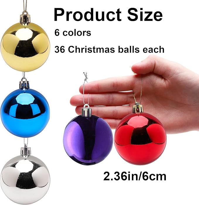 KTKDE Christmas Balls Decoration 36 Pcs/2.36in Christmas Tree Decorations Shatterproof Hanging Ornament Balls for Holiday Wreath Xmas Tree Decor Colorful Ball for Party Event