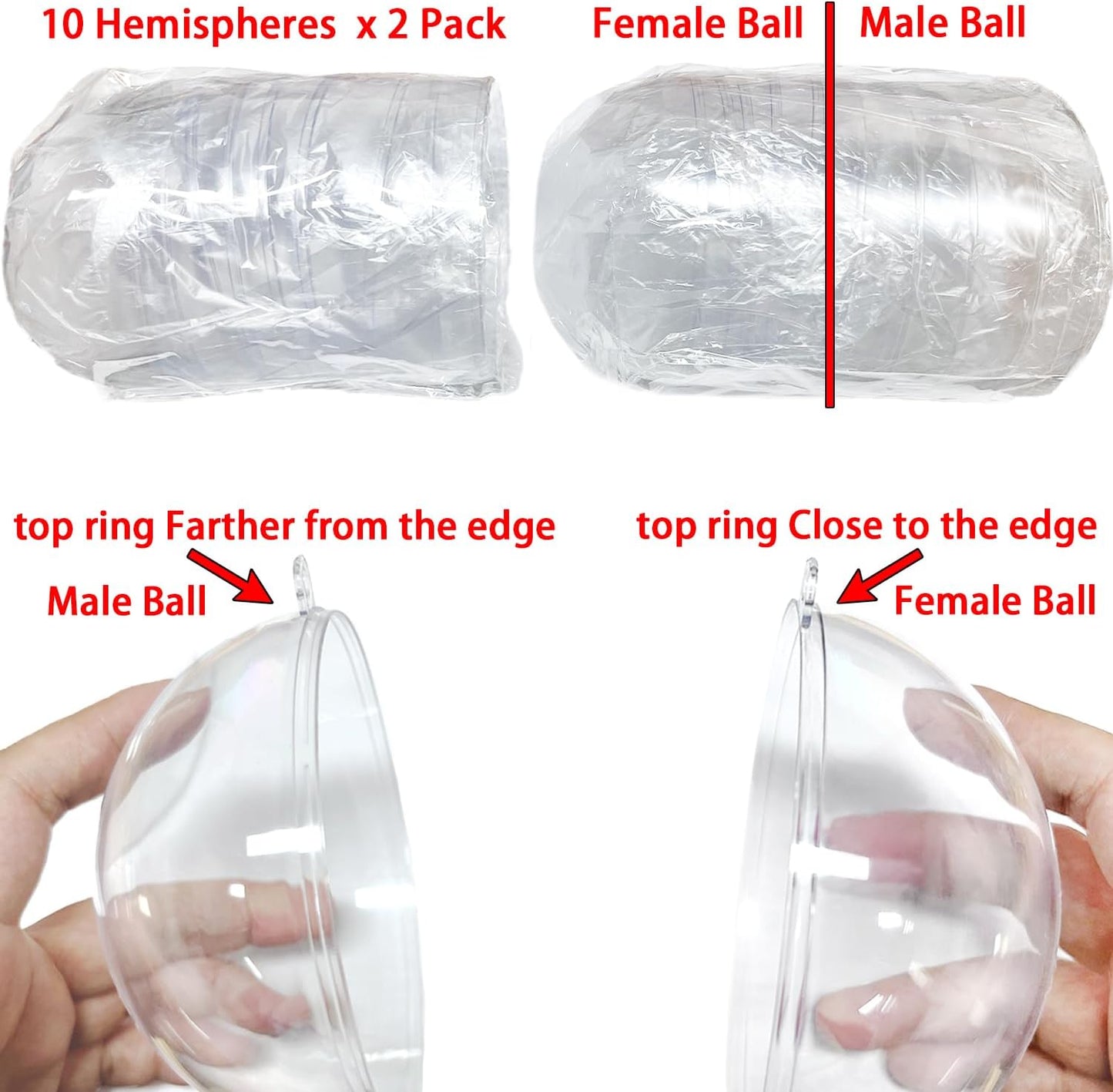 Fillable Christmas Ornaments Balls 80mm 10pk Clear Plastic Fillable Ornaments for Crafts, DIY Hanging Transparent Ball Ornaments for Christmas Tree Decorations Indoor Home Decor Wedding Party Supplies