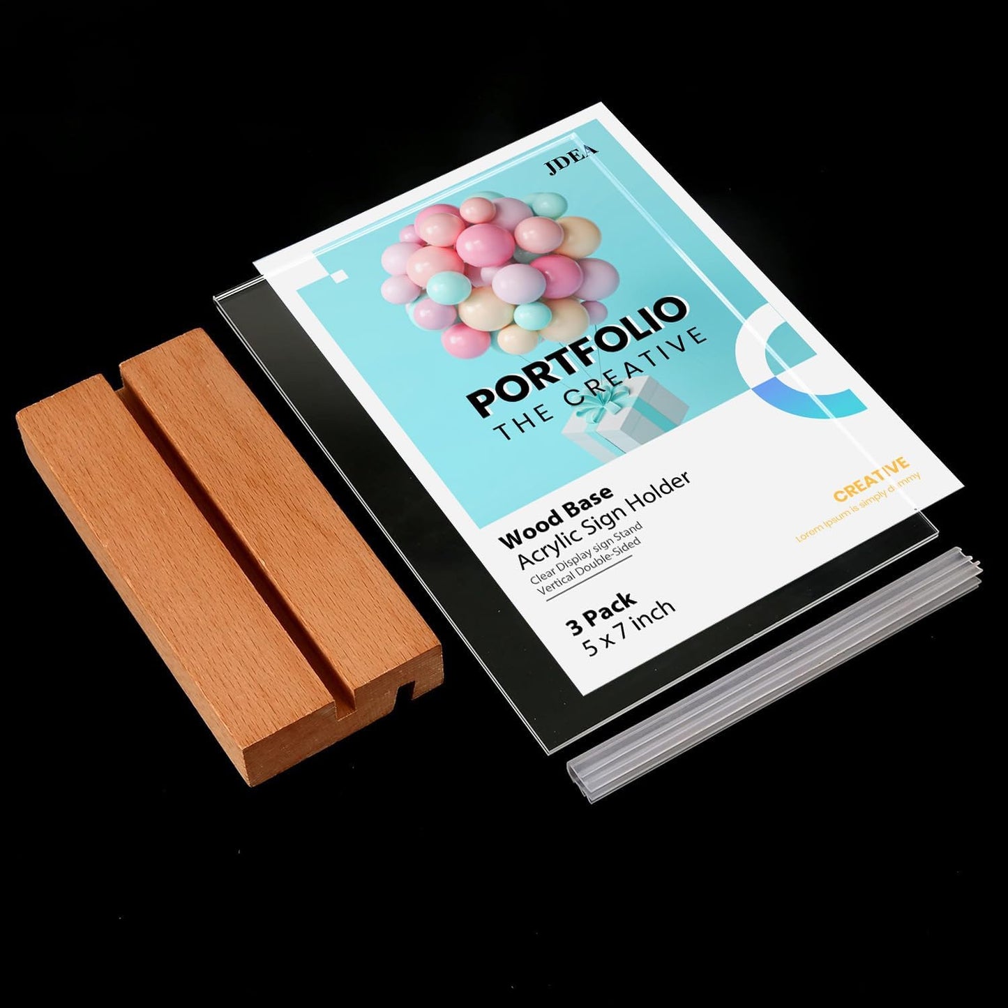 5x7 Inch Acrylic Sign Holder with Wood Base Vertical and Slant Displays(6 Pack 5*7")