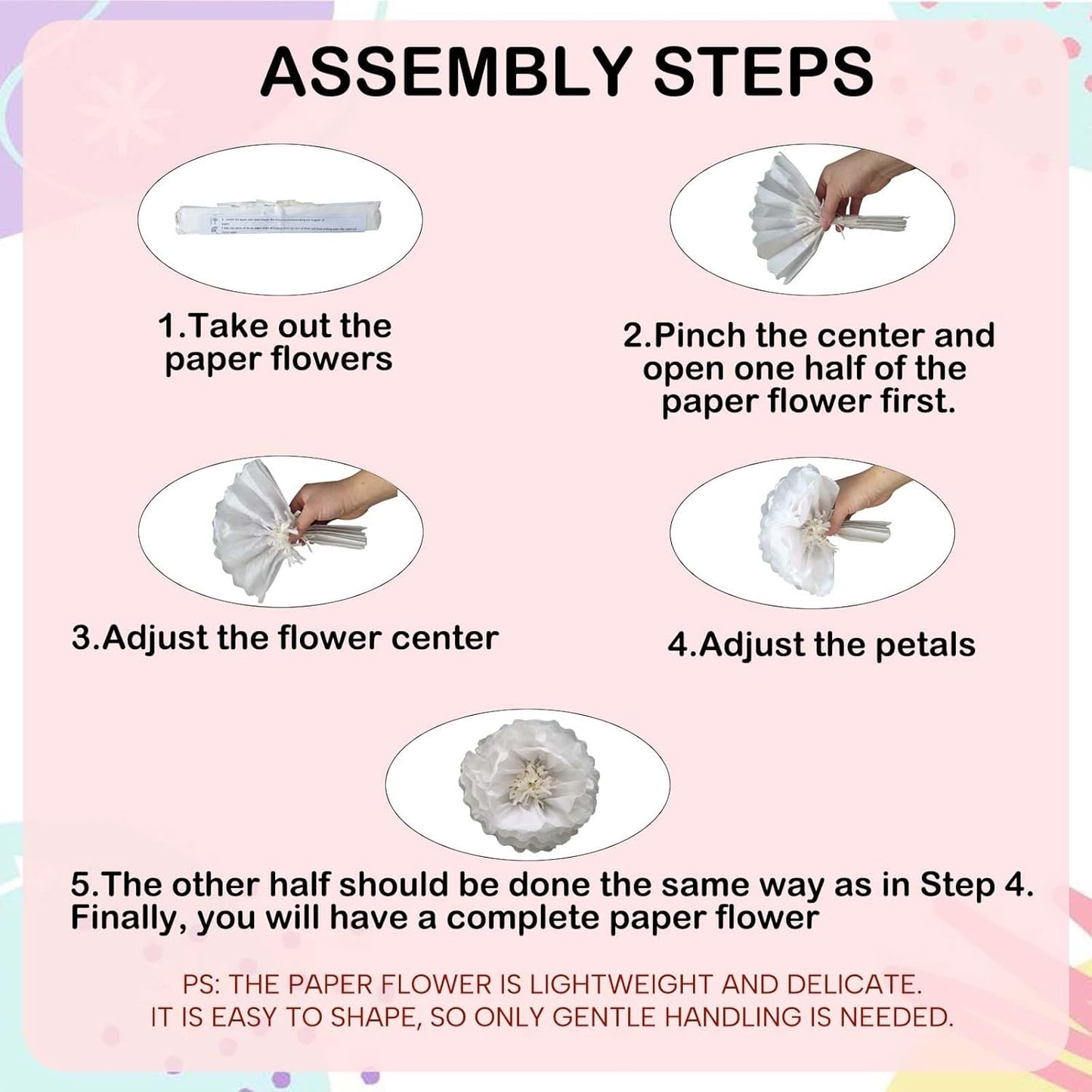 White Paper Flower Pom Poms Wall Decorations for Birthdays, Bridal, Baby Showers, Weddings, Outdoor Decor, Tea Parties, Engagement