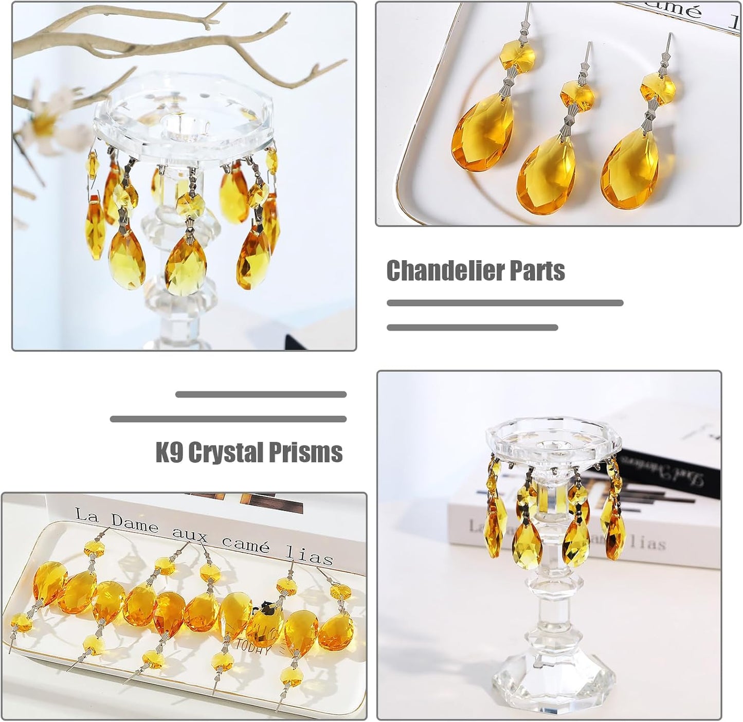 10pcs Crystal Prisms Chandelier Yellow Ornament Pendants Rainbow Maker 38mm Drop Prism Hanging Prisms for Wedding Party Chrismtmas Decoration DIY Jewelry