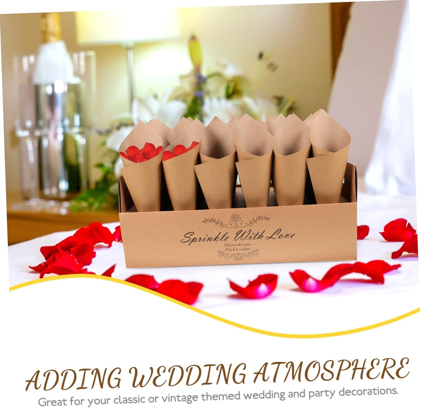 CIMAXIC 30-hole Kraft Paper Cones Box Set Wedding Party Favor Box Confetti Cone Holders for Decorative Party Favors