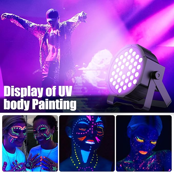 U`King Black Lights 72W UV LED Blacklight Glow in The Dark Black Light with Remote Control DMX Sound Activated Portable Strobe Lights for Parties Birthday Wedding DJ Stage (4 Packs)