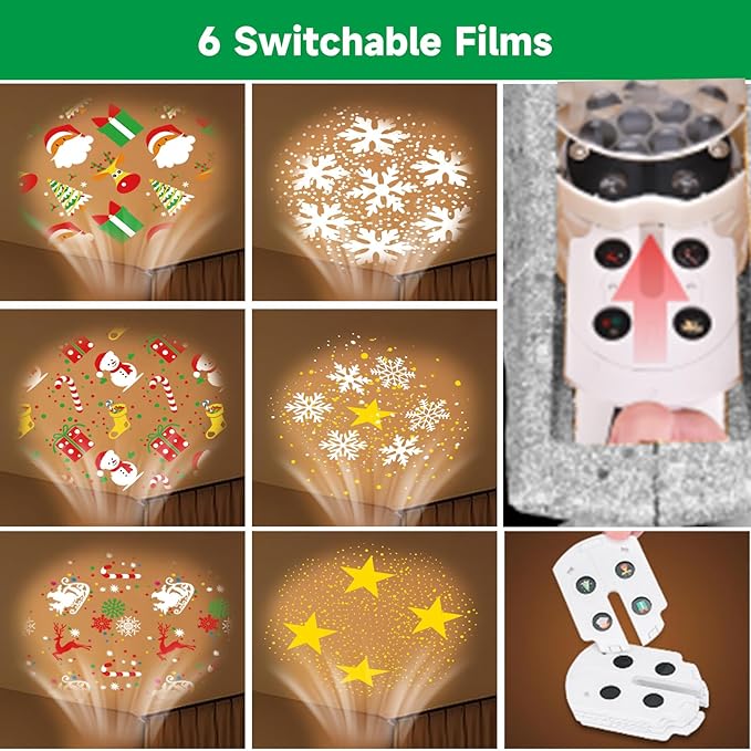 Christmas Tree Topper Star: Lighted with 6 Projected Patterns Snowflake Projector Lights-3D Hollow Glitter LED Magic Rotating Light for Christmas Tree Decorations Ornament Silver