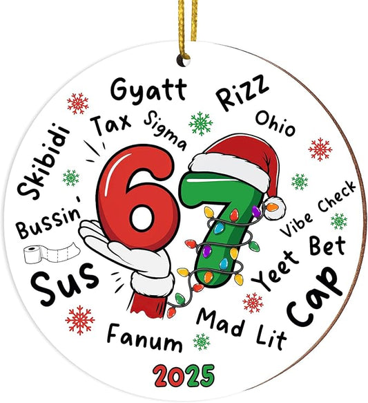 67 Christmas Ornament, 67 Ornaments for Xmas Tree, Funny Christmas Ornaments 2025, 6 7 Meme Ornament for Teens, Six Seven Gifts, Gag Gifts for Teens, Teen Girls Trendy Stuff