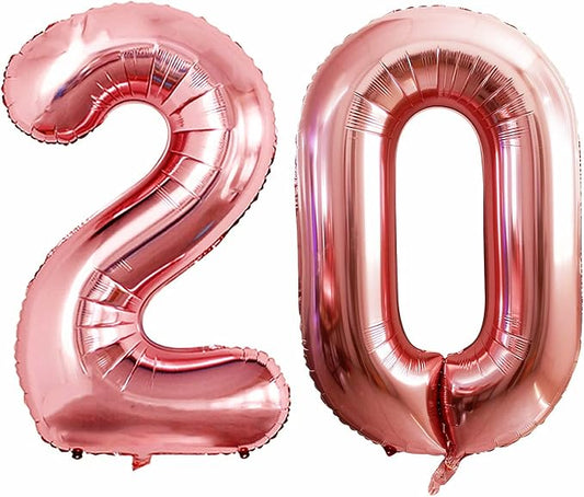 GOER Number 20 Balloons for 20th Birthday Party Decorations,42 Inch Jumbo Foil Helium Balloons for 20th Anniversary (Rose Gold)