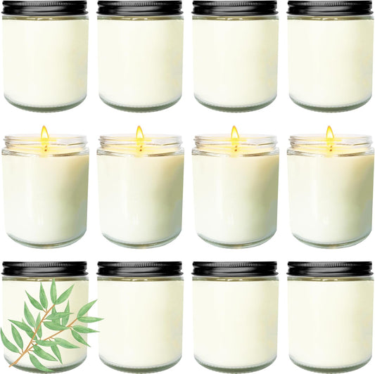 12 Pcs 8 Oz Bulk White Soy Candles,Eucalyptus Scented Candles Set,Bulk Aromatherapy Candle,Great Stress Relieving Scented Candle for Girls as a Gift for Birthdays, Weddings and More!