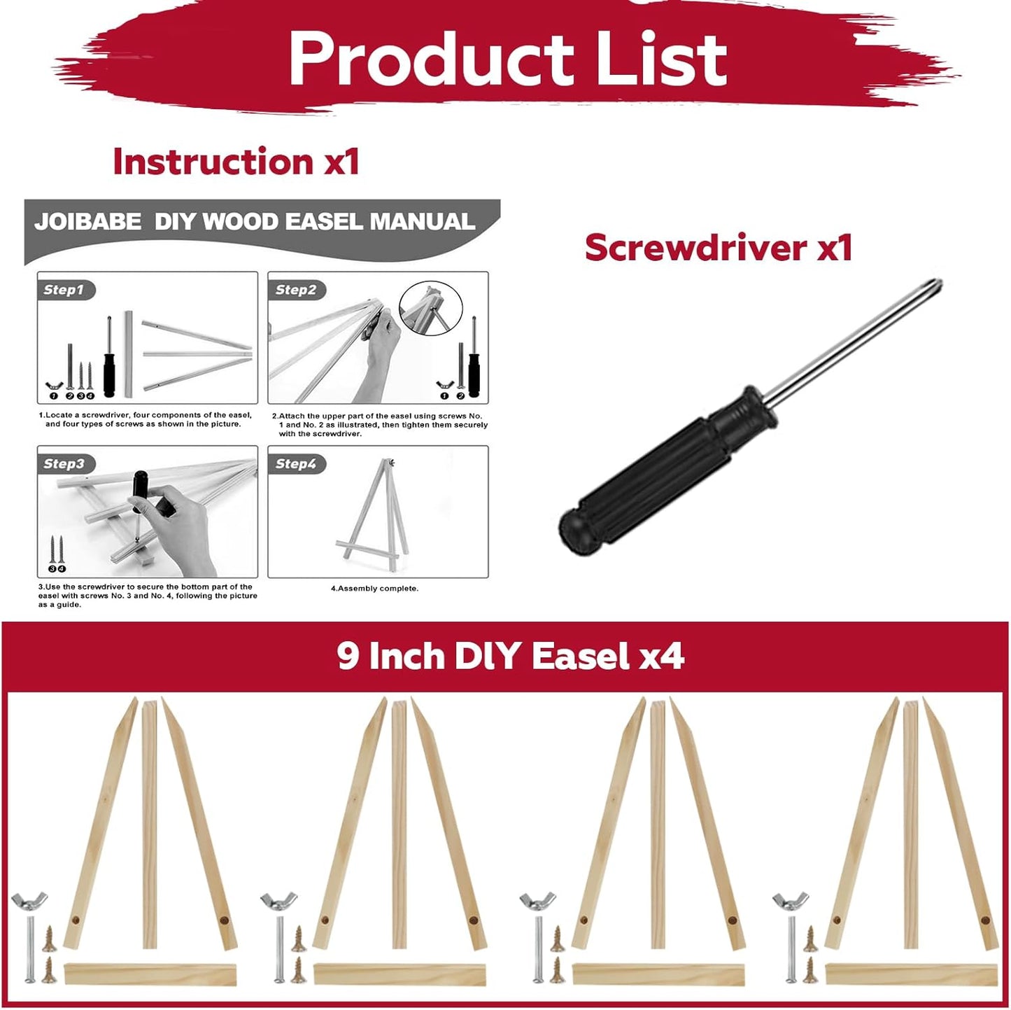 4 Pack 9 Inch Wooden Easel Stand, Portable A-Frame Tabletop Display Easel for Painting, Canvas, Signs,Photos, Art Easel for Kids, Students, Beginners（Need Assemble）