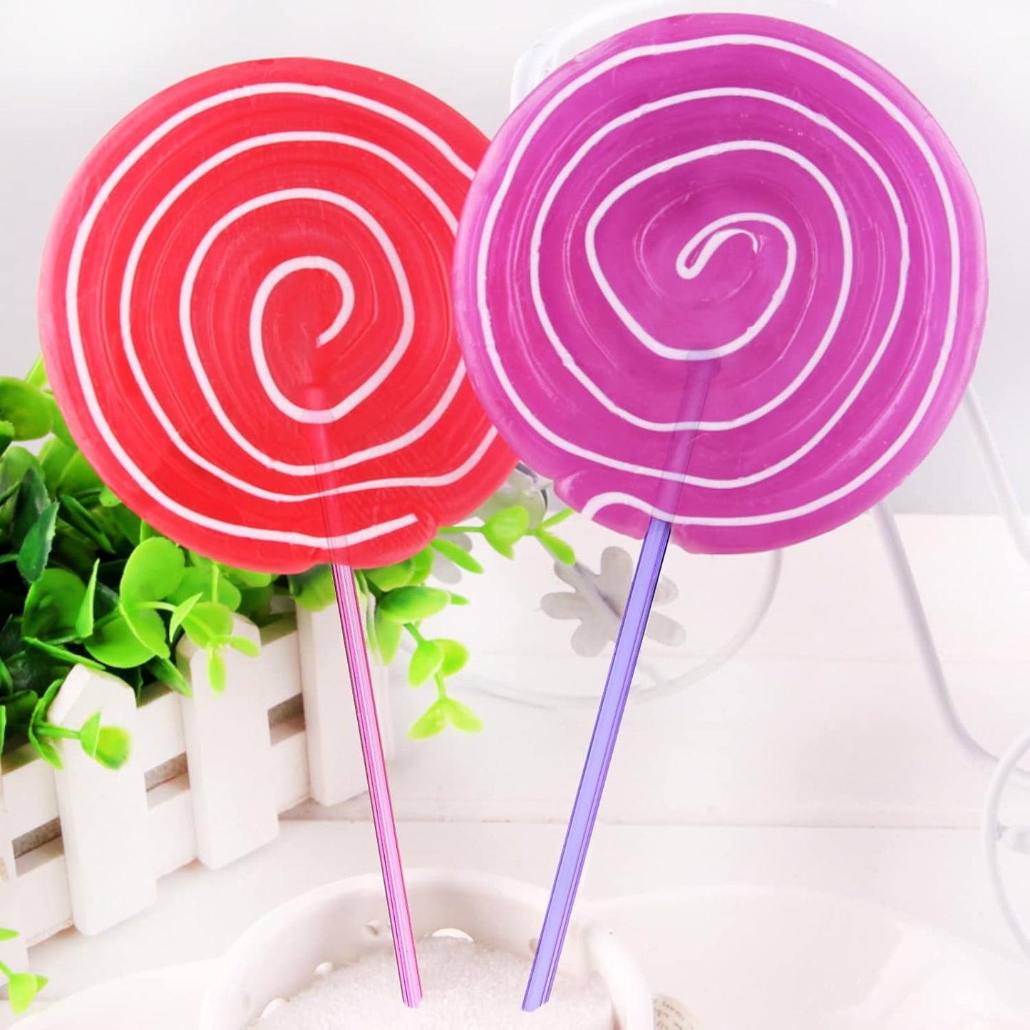 100-PCS 5 Colol Plastic Swizzle Sticks, Crystal Cake Pops, Cocktail Coffee Drink Stirrers, Stir Sticks, 7.24 Inch (Pink, Yellow, Blue, Purple, Green)