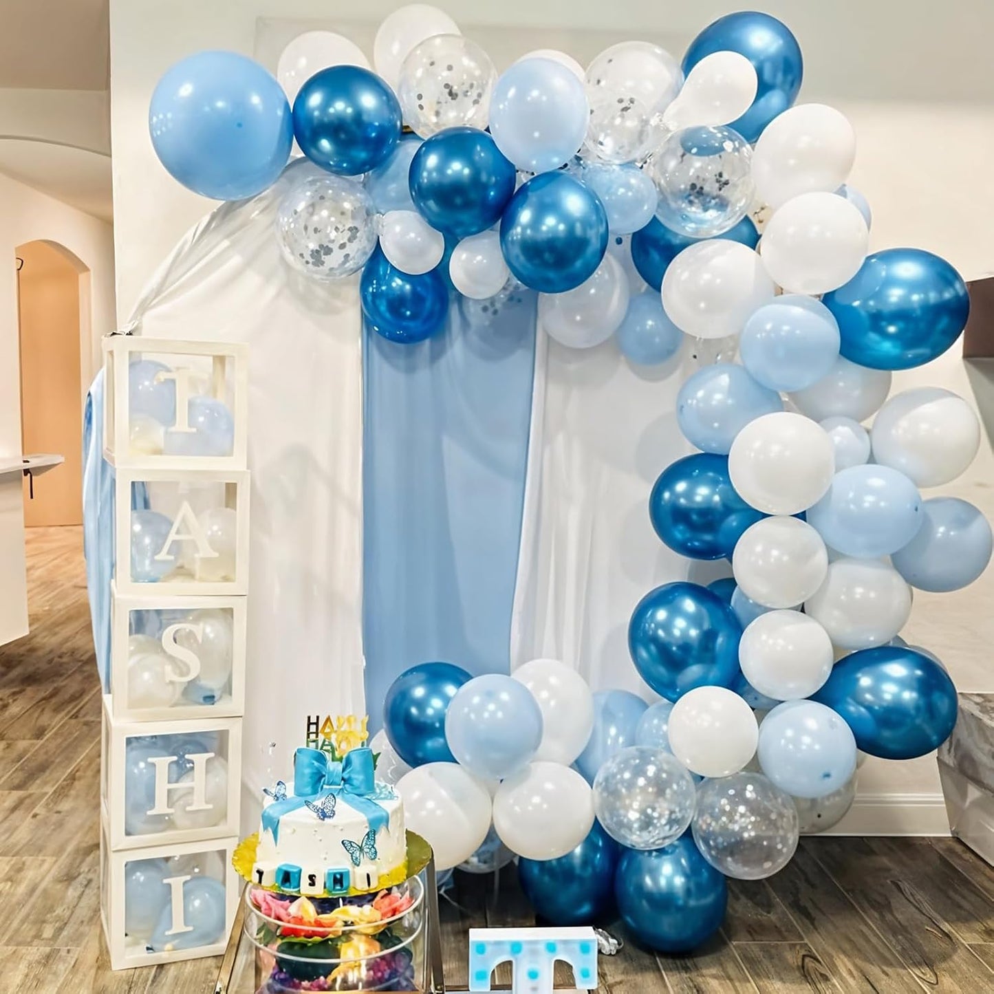 Togvu Metallic Blue Silver Balloons, 60 Pcs 12 Inches Chrome Blue White Balloon with Silver Balloons Glitter Confetti Balloons for Boys Baby Shower, Birthday, Baptism,Wedding Decorations