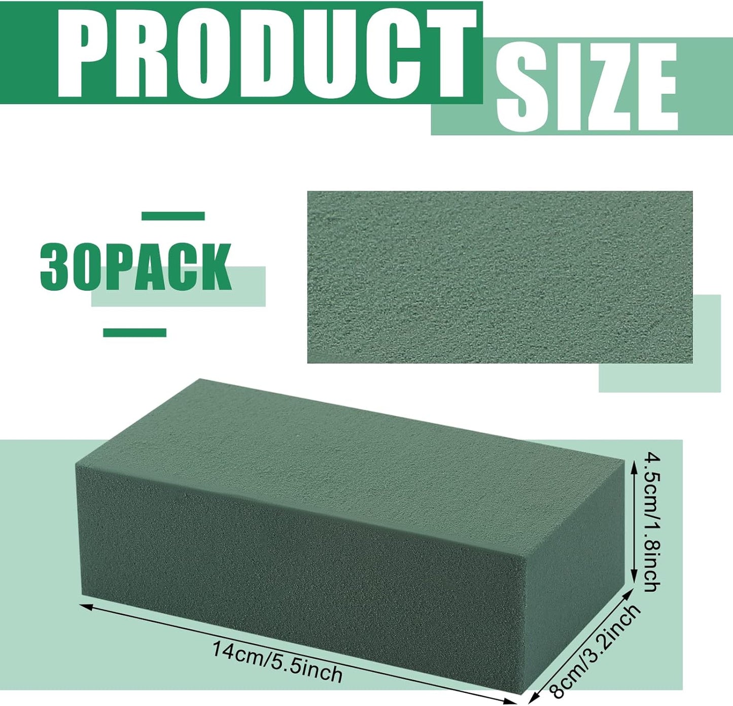 Marsui 30Pcs Floral Foam Blocks Dry and Wet Florist Foam Brick Flower Arrangements Supplies for Fresh and Artificial Flowers Craft Plant Filler Decoration, Green(3.2 x 5.5 x 1.8 Inch)