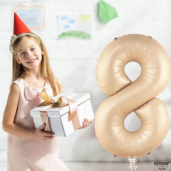 KatchOn, Huge Caramel Number 8 Balloon - 40 Inch | Number 8 Balloons for Retro Party Decor | Eight Balloon Number | Neutral Party Decorations | Big 8 Balloon Number, 8th Birthday Decorations for Girls