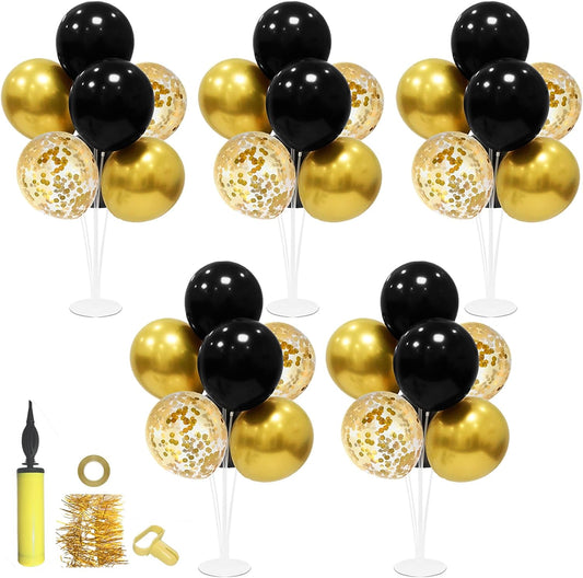 Black and Gold Balloon Stand Centerpiece Table Decorations Black and Gold Party Decorations for Birthday Wedding Retirement Anniversary Father's Day New Year Graduation 2025 (Black gold set5)
