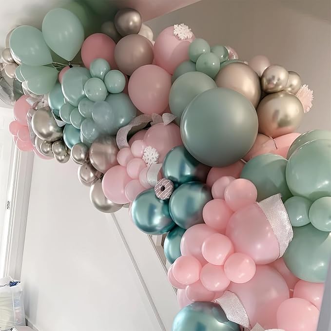 Pink and Green Balloons Pastel Pink Green Gold Latex Balloons Clear Snowflake Balloon for Pink Candyland Christmas Decor Nutcracker Xmas Baby in Bloom Fairy Floral Baby Shower Birthday Party